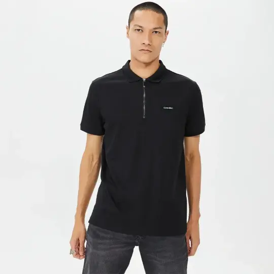Calvin Klein Smooth Cotton Zip Polo Siyah