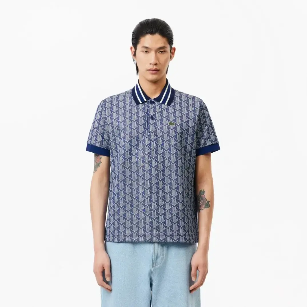 Classic Fit Monogram Polo Mavi - 1