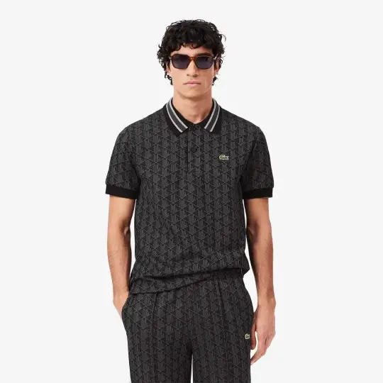 Classic Fit Monogram Polo Siyah