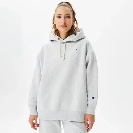 Reverse Weave Kadın Hoodie C Logo Gri