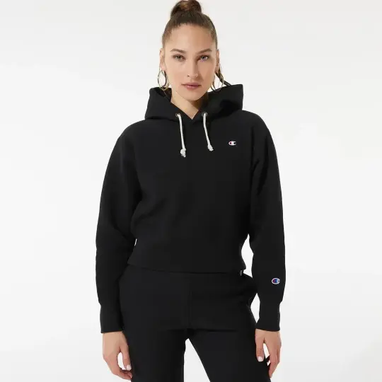 Reverse Weave Kadın Hoodie C Logo Siyah