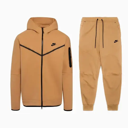Tech Fleece Kapüşonlu Üst ve Eşofman Altı Brown Set