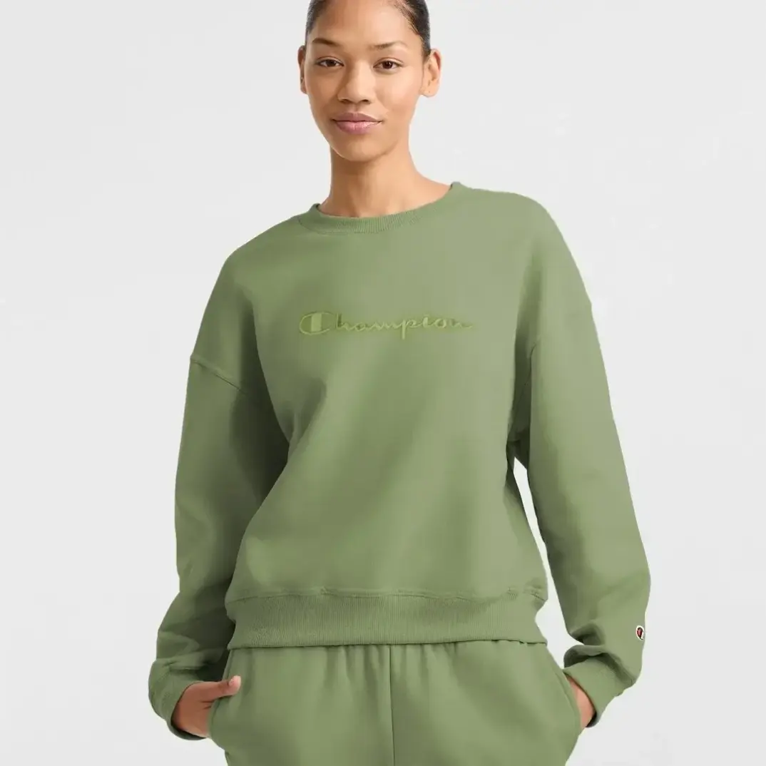 Tonal Embroidery Fleece Kadın Sweatshirt Yeşil - 1