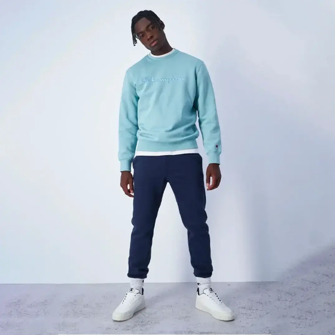 Tonal Embroidery Fleece Sweatshirt Mavi - 1