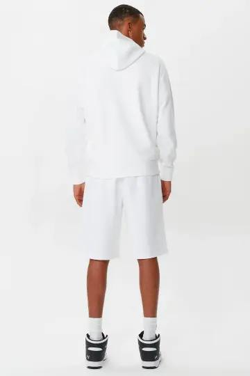 Tonal Embroidery Heavy Cotton Hoodie Beyaz - 3